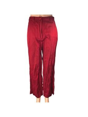 Alpha60 Women's Red High Waisted Wide Leg Baggy Cropped Trousers Pants Size S